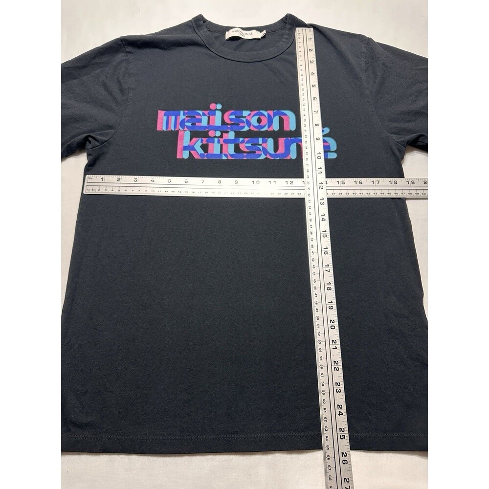 Maison Kitsune Shirt Short Sleeve Mens Small Black Paris Neon Logo - Picture 5 of 8